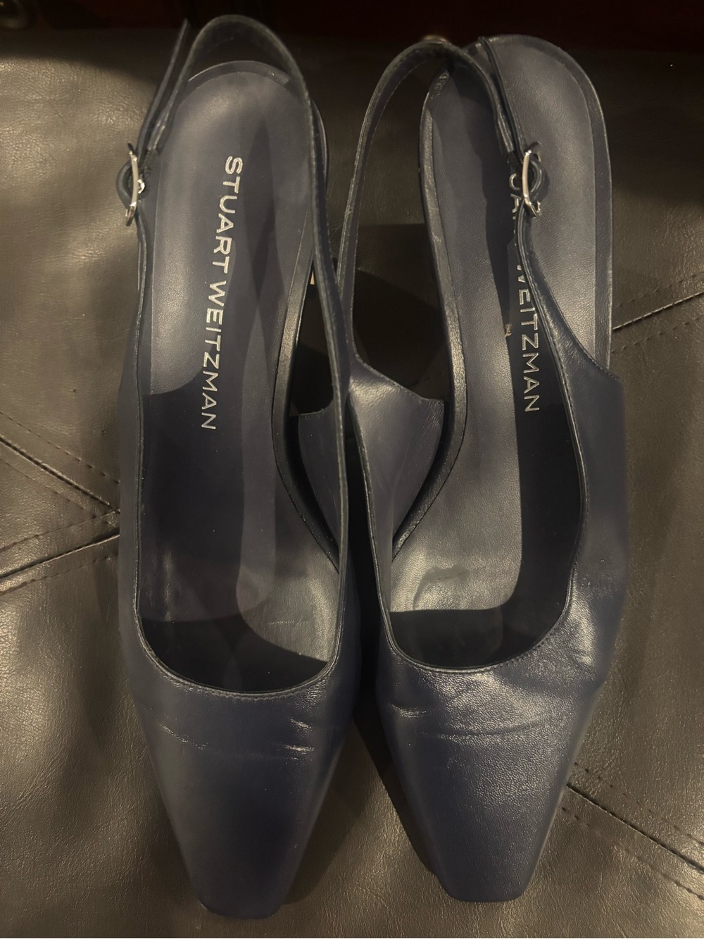 Stuart Weitzman Navy Pointed Slingback Pumps